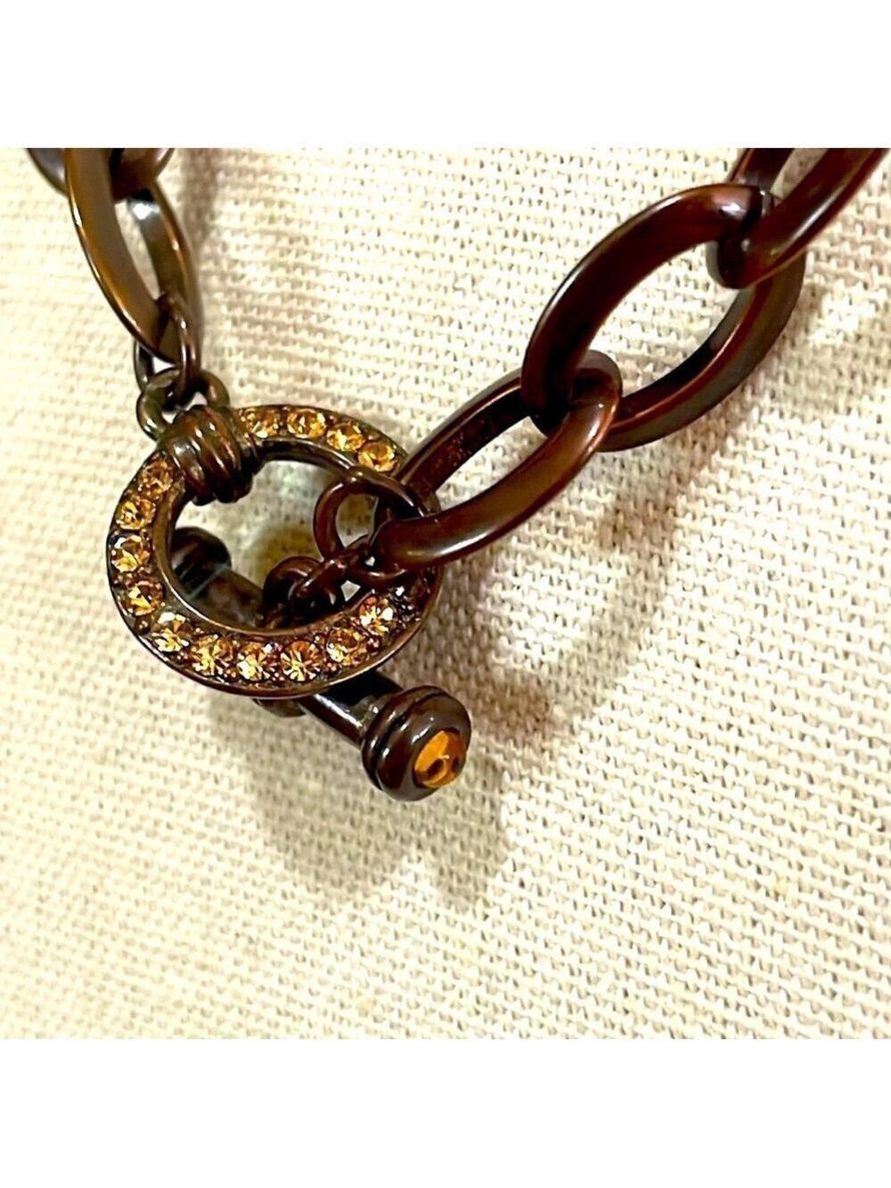 Nolan Miller 90s Vintage Veneto Chain Orange Rhinestone Toggle Clasp Necklace